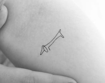 Tatuaje temporal de perro salchicha de líneas finas (juego de 3)