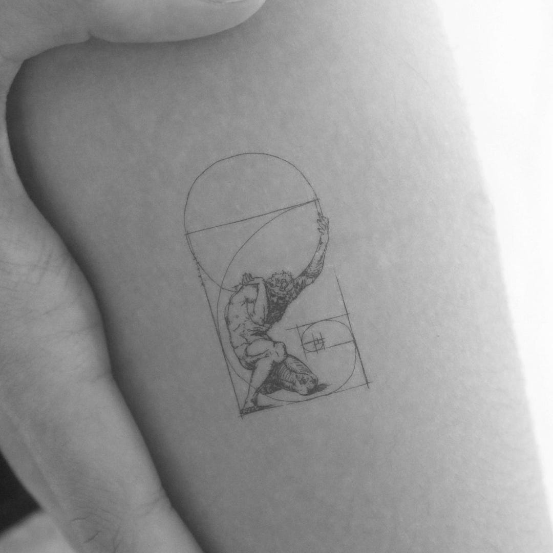 Crouching Figure of Atlas + Golden Spiral Temporary Tattoo (set of 3 ...