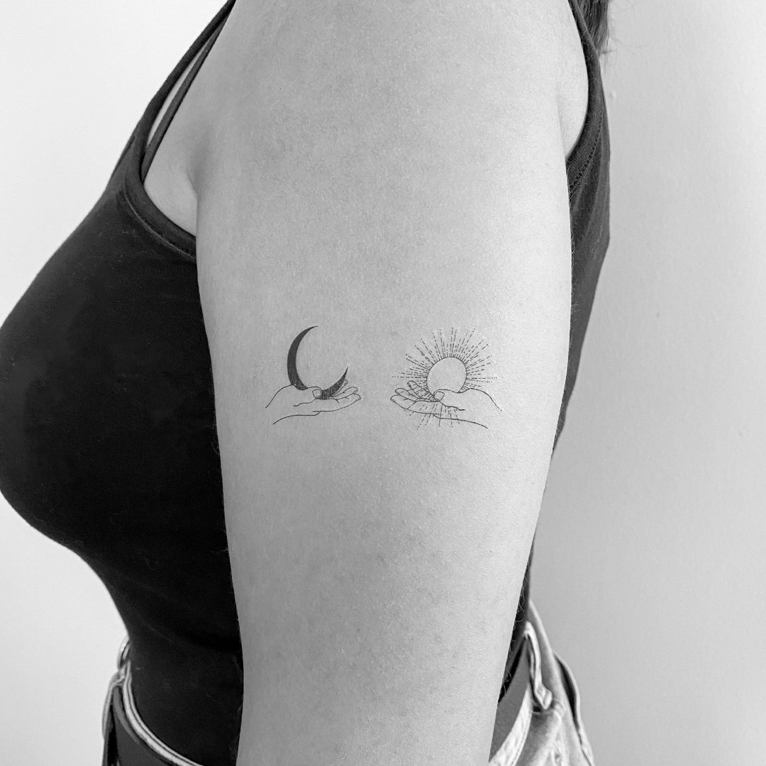 Hands Holding Moon and Sun Temporary Tattoo set of 3 - Etsy