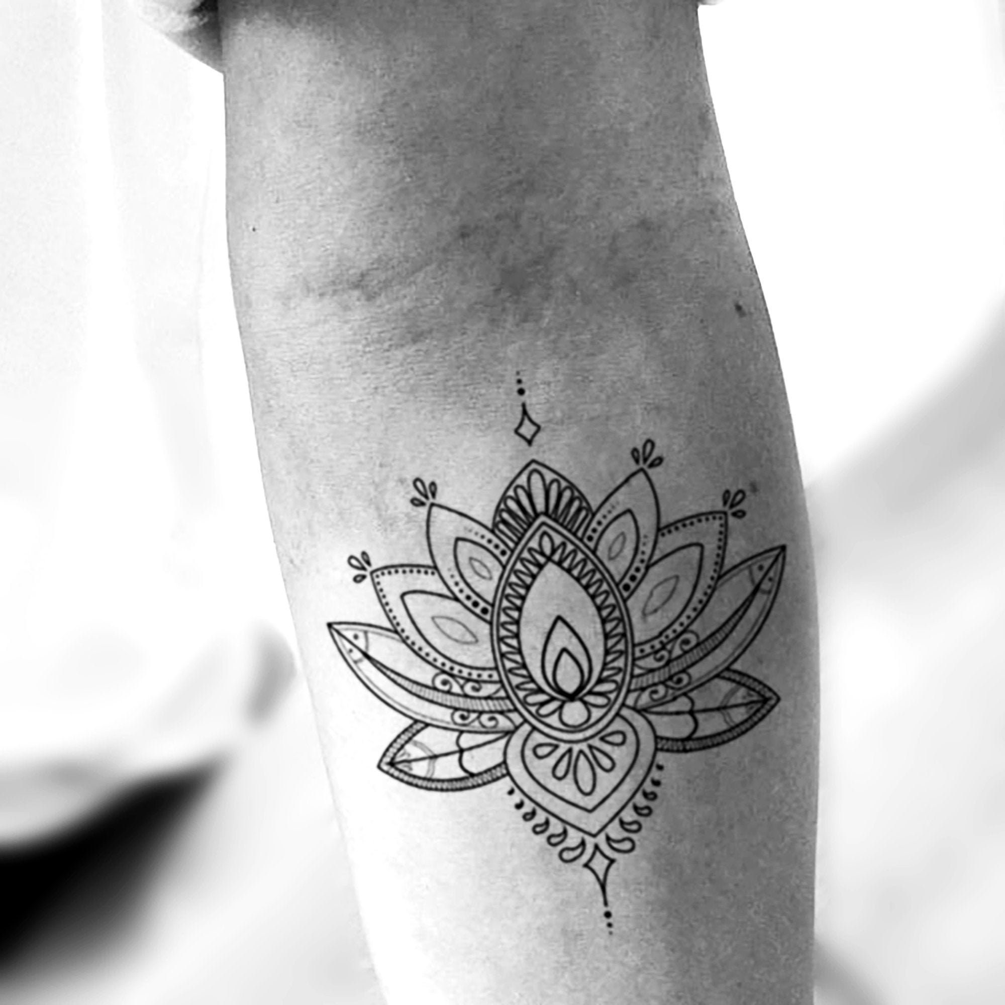Ornamental Lotus Flower Temporary Tattoo set of 3 - Etsy Singapore Ornamental Lotus Flower Temporary Tattoo set of 3 - Etsy Singapore