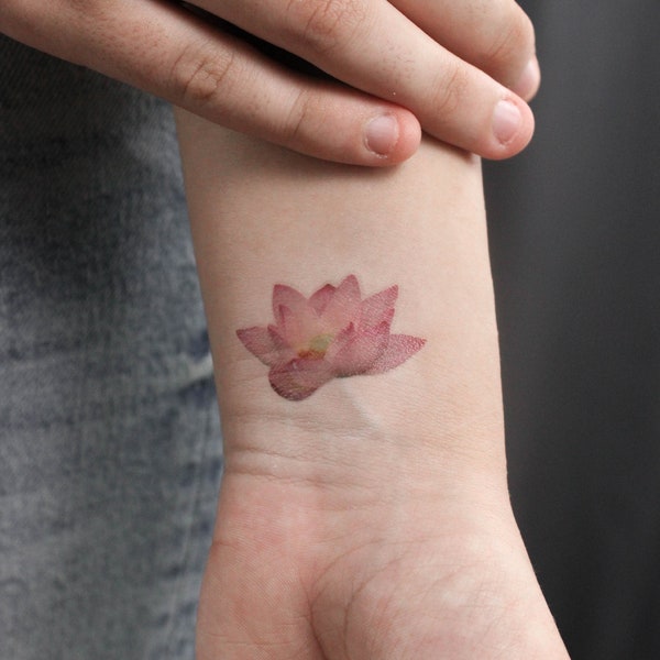 Realistic Pink Lotus Flower Temporary Tattoo (Set of 3)