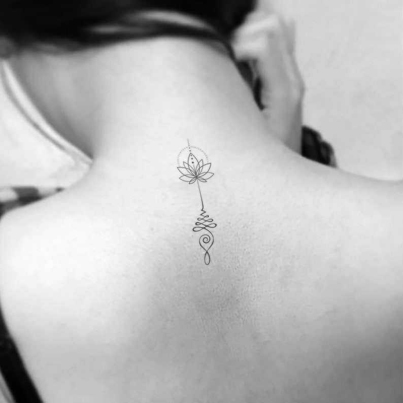 Minimalist Unalome and Lotus Temporary Tattoo set of 3 - Etsy