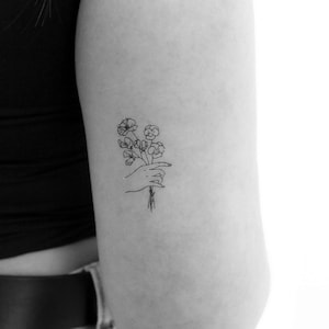 Hand Holding Flowers Temporary Tattoo (Set of 3)