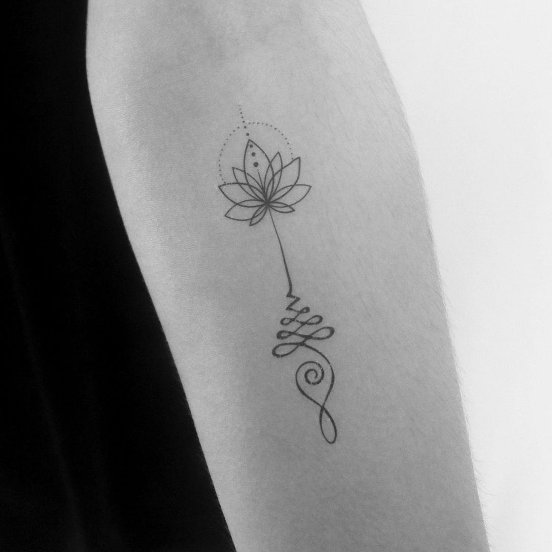 Minimalist Unalome and Lotus Temporary Tattoo (set of 3) - Etsy