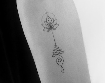 Minimalist Unalome And Lotus Temporary Tattoo (Set of 3)