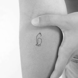 Tatuaggio temporaneo di gatto con una linea (set di 3)