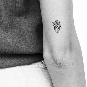 Anatomical Heart With Flowers Temporary Tattoo (Set of 3)