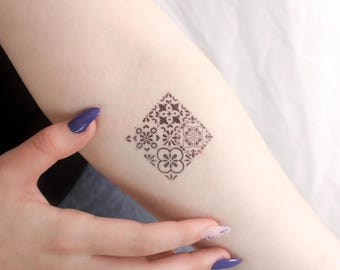 Portugisische Fliesen temporäres Tattoo (3er Set)