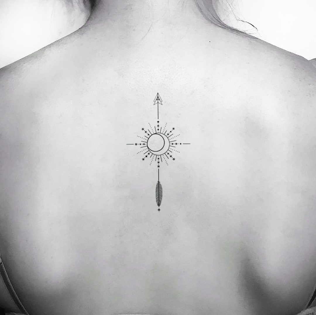 Tatouage Rose Des Vents Minimaliste Tatouage temporaire de flèche de lune de boussole ornementale - Etsy France