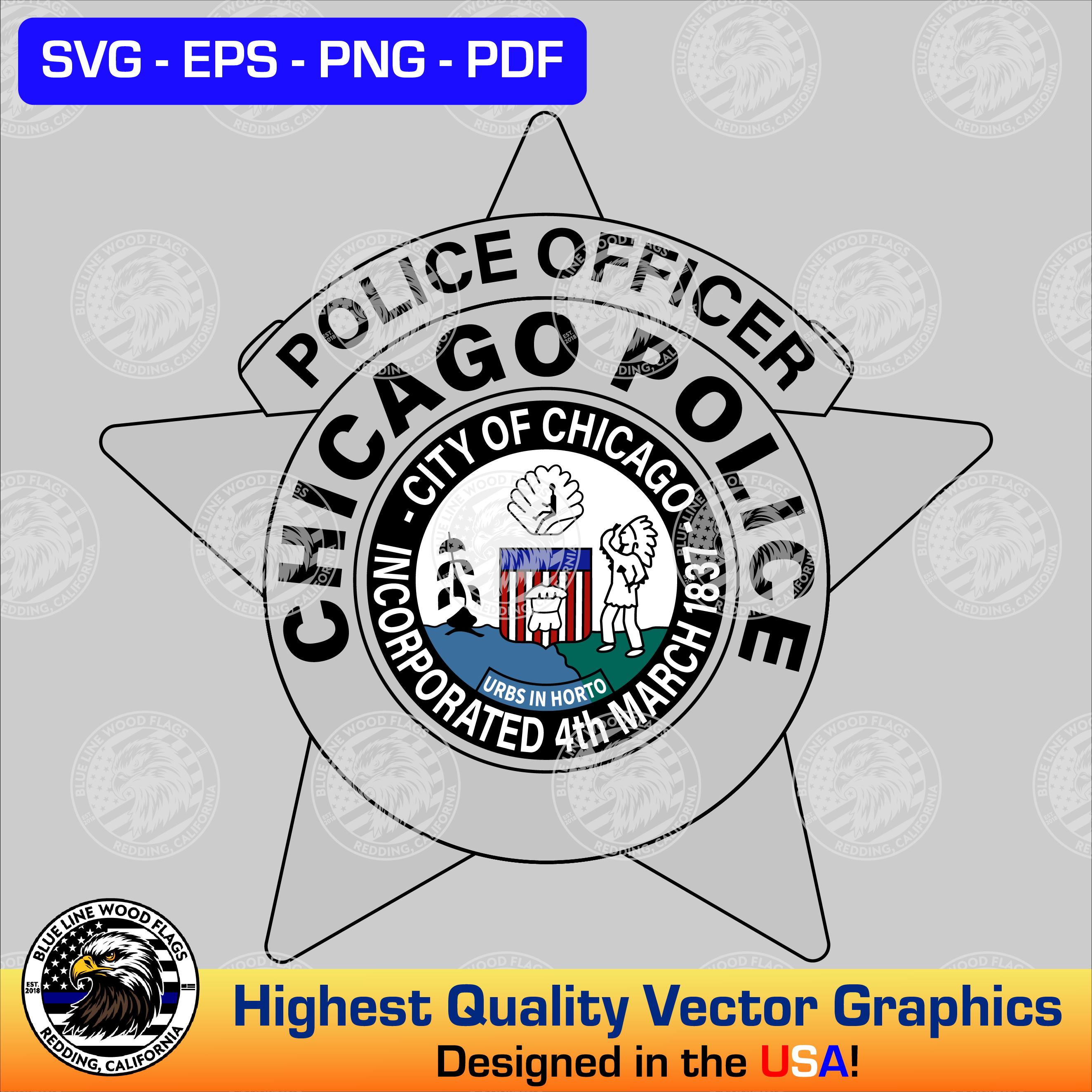 Chicago Illinois Police Officer Badge Color Graphic Svg Eps Png