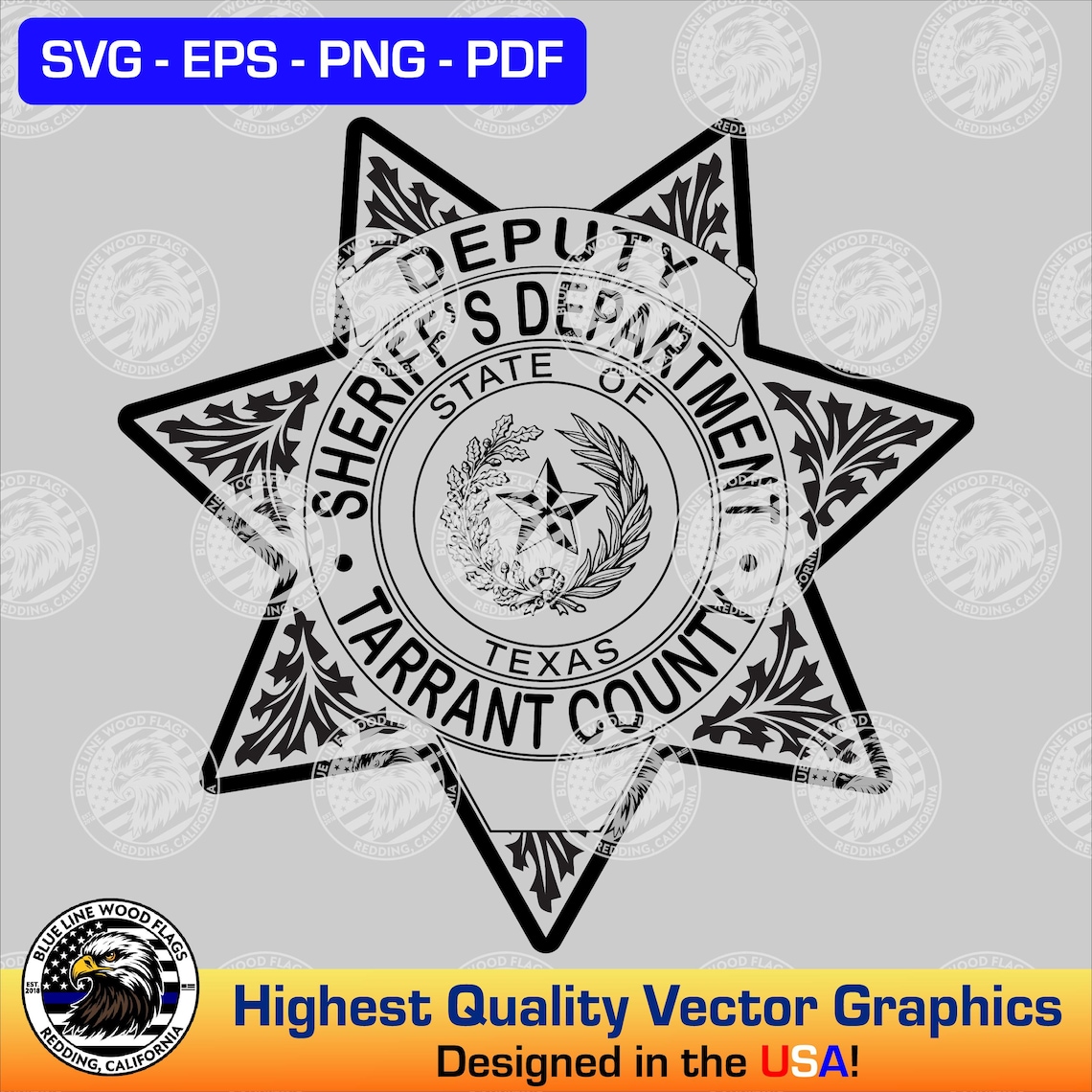 Tarrant County Texas Deputy Sheriff Badge SVG Vector File for Laser ...