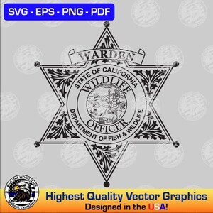 Kalifornische Abteilung für Fisch & Wildtiere Offizier (Wärter) Abzeichen - SVG Vektordatei für Laser, CNC, Vinylschneider, Etc. | Sofort Download