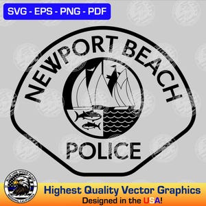 Archivo vectorial SVG de parche de la policía de Newport Beach, California, para láser, CNC, cortadoras de vinilo, etc. / Descarga instantánea
