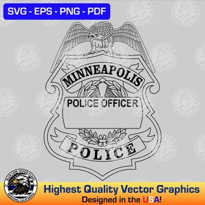 Minneapolis, Minnesota Police Officer Badge SVG Vector File for Laser, CNC, Vinyl Cutters, Etc. | Instant Download
