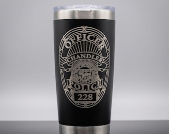 Personalized Laser Engraved Tumbler 20oz | Engraved Rank & Badge Number | Police Fire EMS Gift