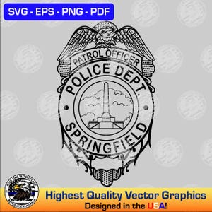 Springfield, Illinois Police Officer Badge - SVG Vector File for Laser, CNC, Vinyl Cutters, Etc. | Instant Download