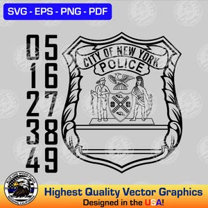 New York Police Department NYPD Police Officer Badge with Numbers -  SVG Vector File for Laser, CNC, Vinyl Cutters, Etc. | Instant Download