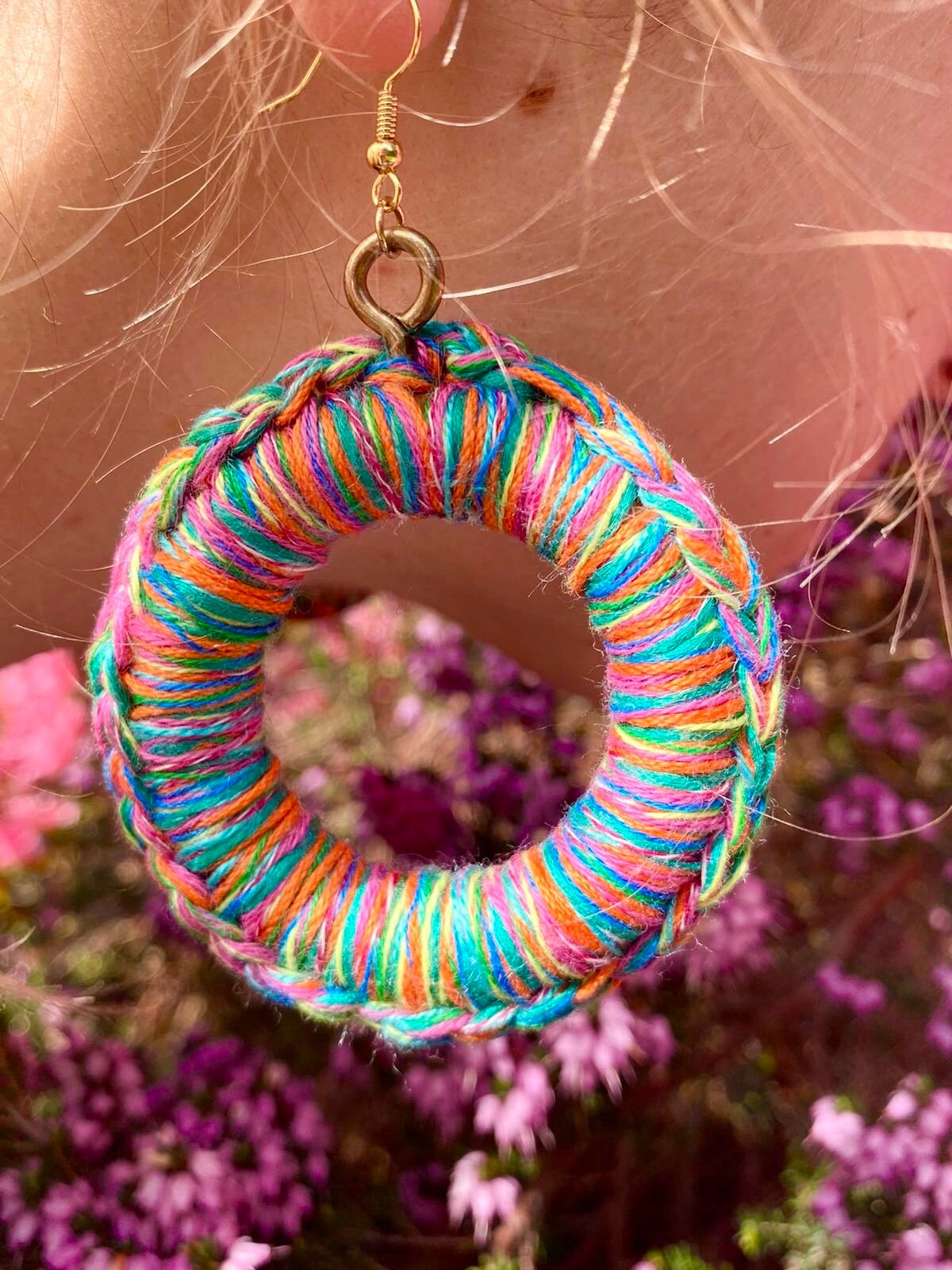 Rainbow Yarn Hoop Circle Earrings Etsy