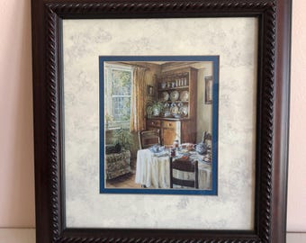 Vintage "Tea Time" Framed Print: Retro Kitchen Dining Scene - Size 14'' x 13"
