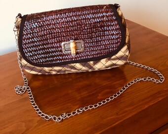 Vintage MAGID Animal Print Straw Purse with Removable Silver Chain Strap; Crossbody Bag