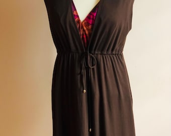 Vintage Brown Summer Romper Dress, Swimsuit Cover Up:, Women's Large