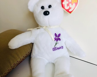 TY Beanie Baby "ILLINOIS VIOLET" White Bear; Beanie Babies