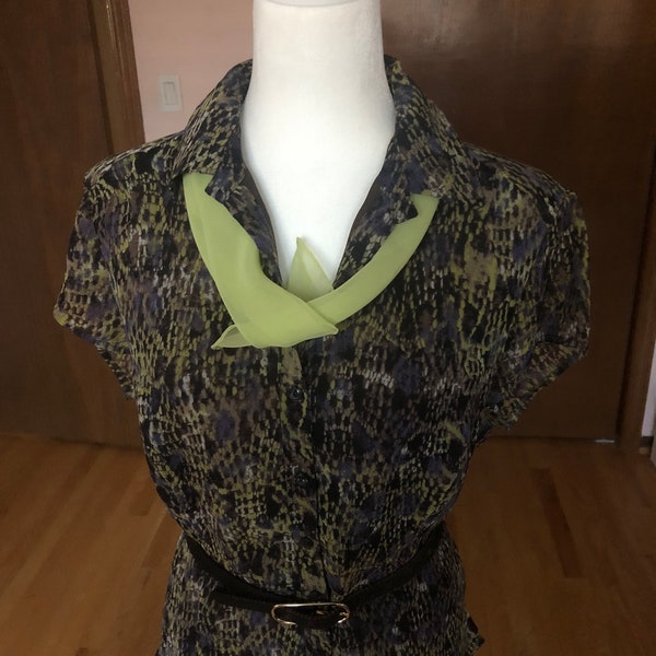 Jones New York Collection Chartreuse Abstract Print Blouse; Size: US 12