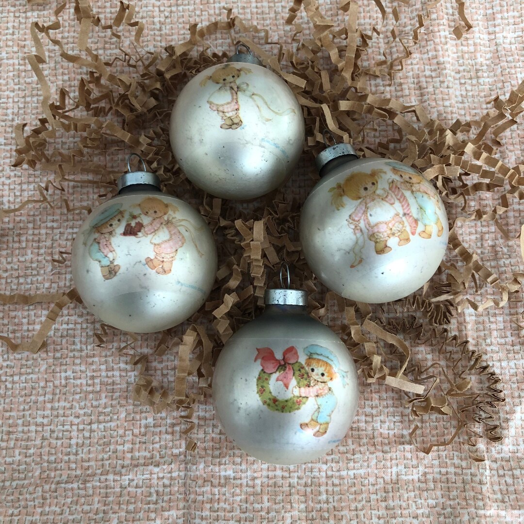 Vintage Hallmark 1975 Buttons & Bo Glass Christmas Tree Ornaments - Set ...