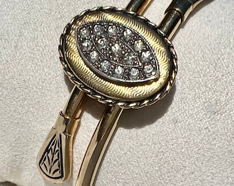 1930s Victorian Revival BATES & BACON Claspet Rhinestone Enamel Bypass Bangle Bracelet