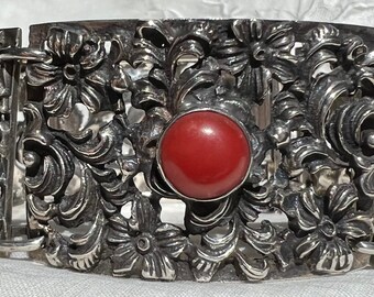 Rare Antique Austrian 835 Silver & SARDINIAN MEDITERRANEAN Natural Red Coral Bracelet