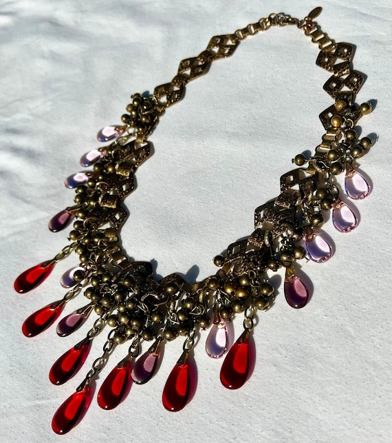 Miriam Haskell クリアガラス ネックレス　ラリエット Vintage MIRIAM HASKELL Gripoix Glass Teardrop Dangles Bib Necklace