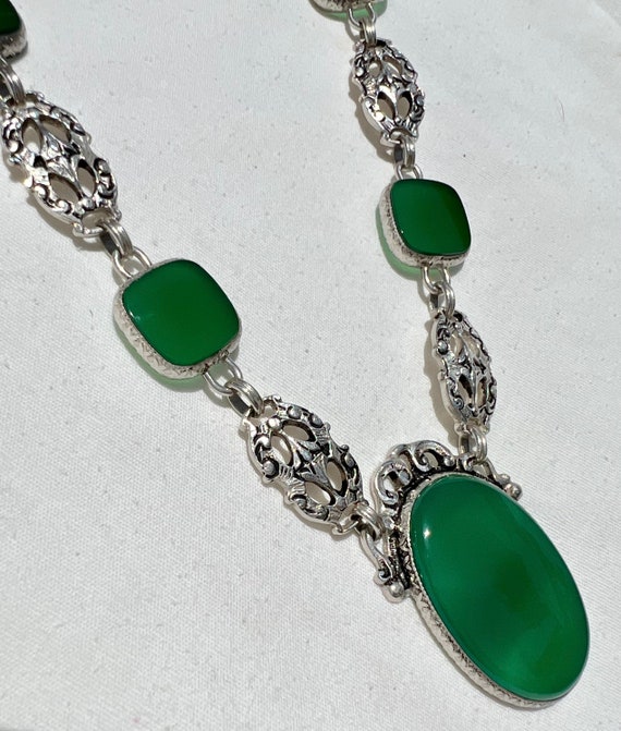 Vintage Art Deco Baroque-Style CHRYSOPRASE Sterli… - image 10