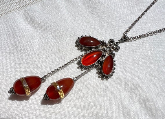 Antique Victorian CARNELIAN & CITRINE Sterling Si… - image 1