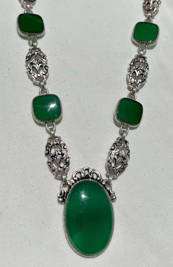 Vintage Art Deco Baroque-Style CHRYSOPRASE Sterli… - image 3