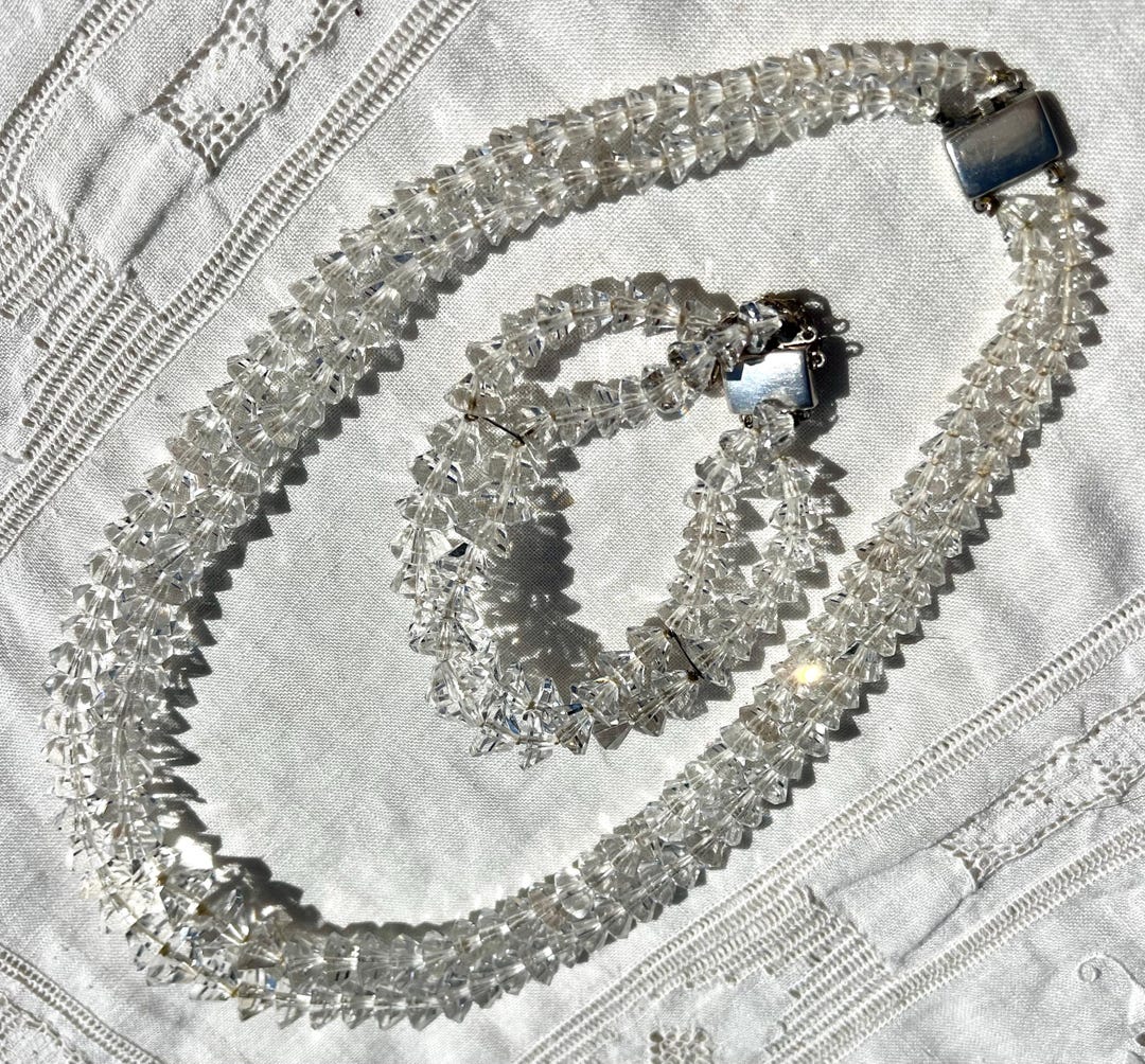 Vintage Blue Art Deco Crystal & Plastic Faceted/Cluster Bead Necklace, Double Strand 17