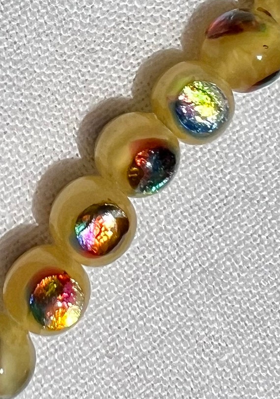 Vintage Art Deco Rainbow Foil Peacock Eye Yellow … - image 4