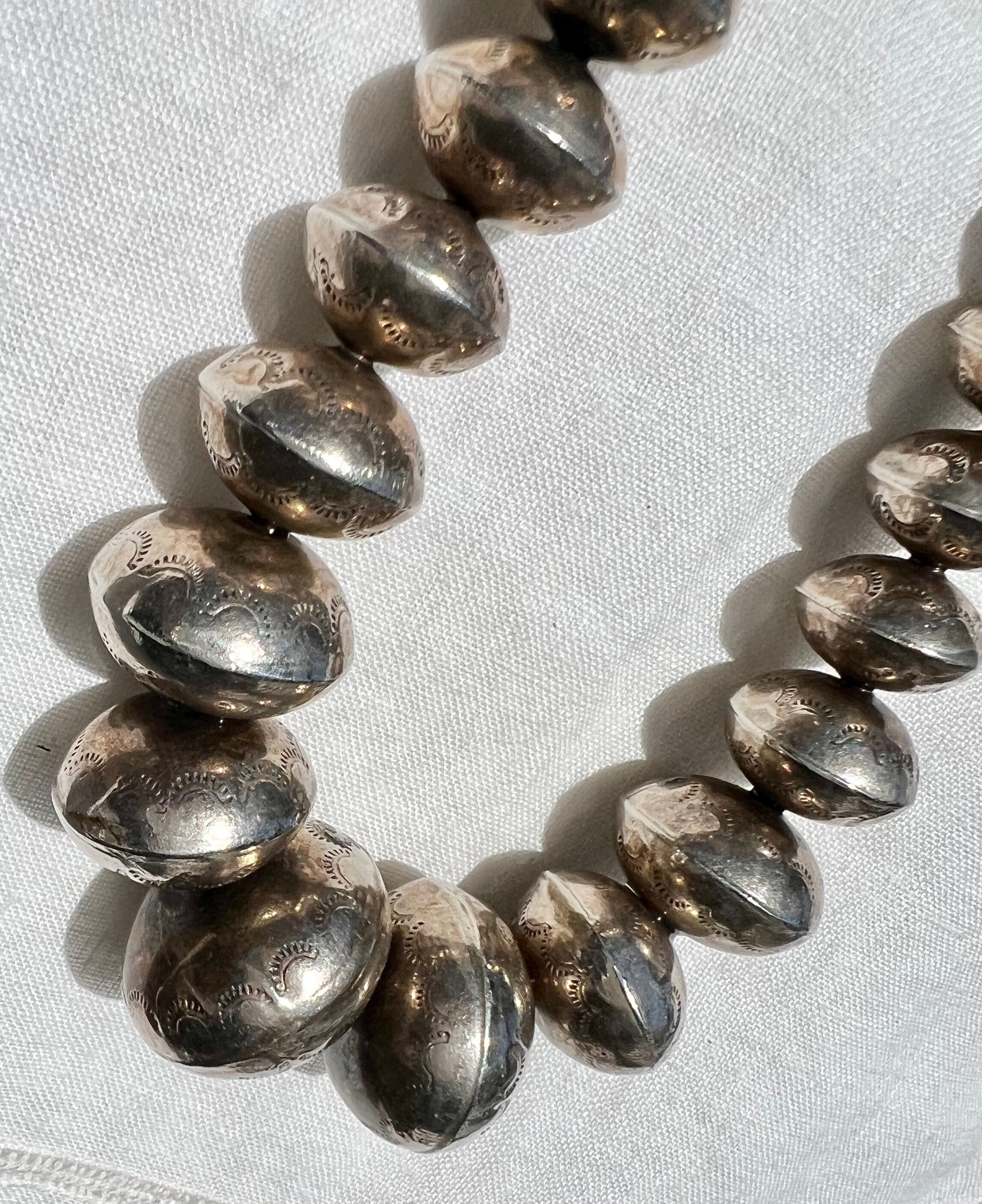 Stamped Sterling Silver Graduated Bead Necklace