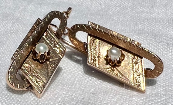 Antique Victorian Engraved 14K Gold & SEED PEARL … - image 9