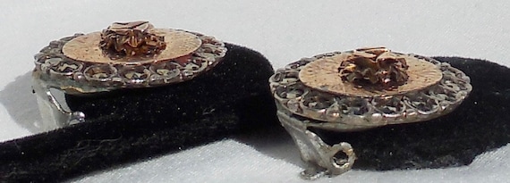 Vintage Art Deco Engraved Sterling Silver & 10K Rose Gold Marcasite ROSE Earrings View 6