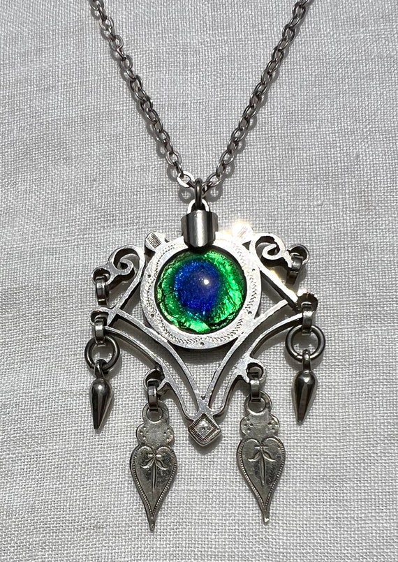 Antique Victorian French PEACOCK EYE Glass Pendan… - image 10