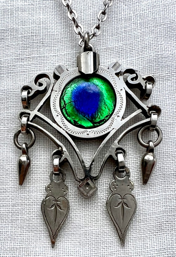 Antique Victorian French PEACOCK EYE Glass Pendan… - image 6