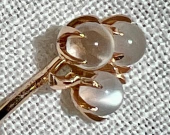 Antique Edwardian 10K Gold MOONSTONE ORB Shamrock Stick Pin