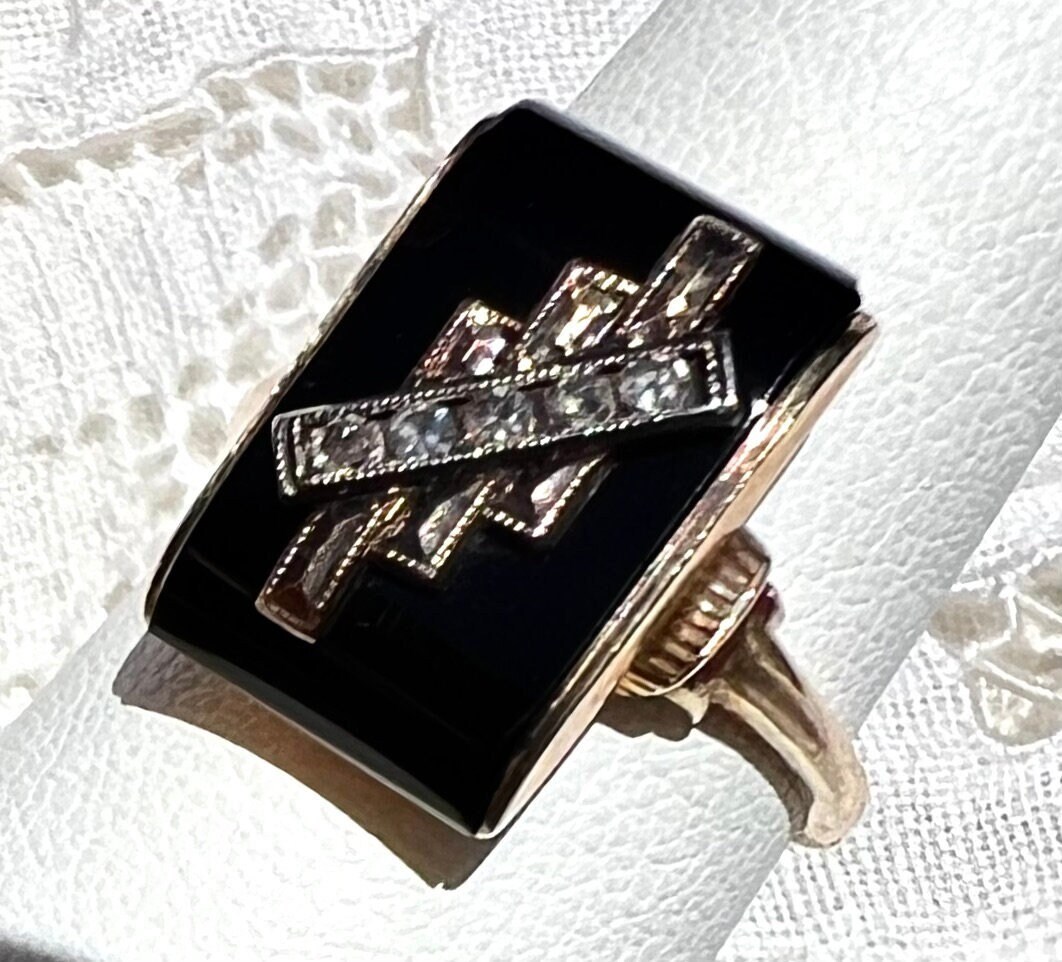 Art Deco Onyx Ring 10k - Etsy
