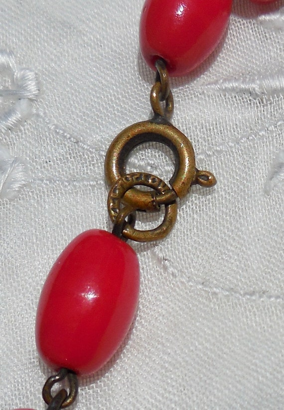 Vintage Art Deco Lipstick Red CZECH GLASS Drop Ne… - image 6