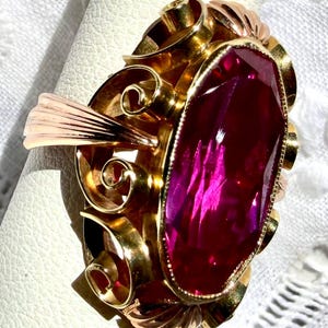Retro 1940s Large 14K Gold RUBY Cocktail Solitaire Ring