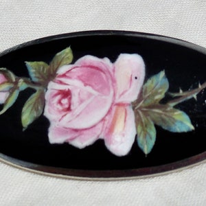 Antique MEYLE & MAYER Pink Roses Enamel 935 Sterling Silver Brooch Pin