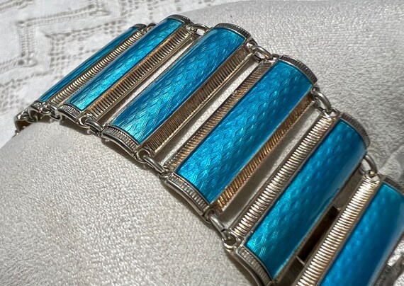 Vintage Norwegian TURQUOISE Guilloche Enamel Ster… - image 3