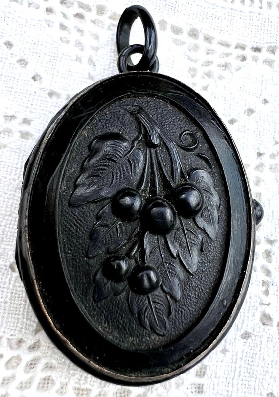 Antique Victorian Vulcanite CHERRIES Mourning Lock