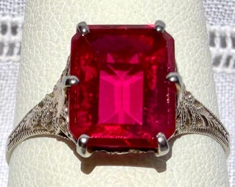 Anillo antiguo eduardiano de Ostby & Barton de oro de 14 quilates con rubí y filigrana *CRUZ DE MALTÉS*