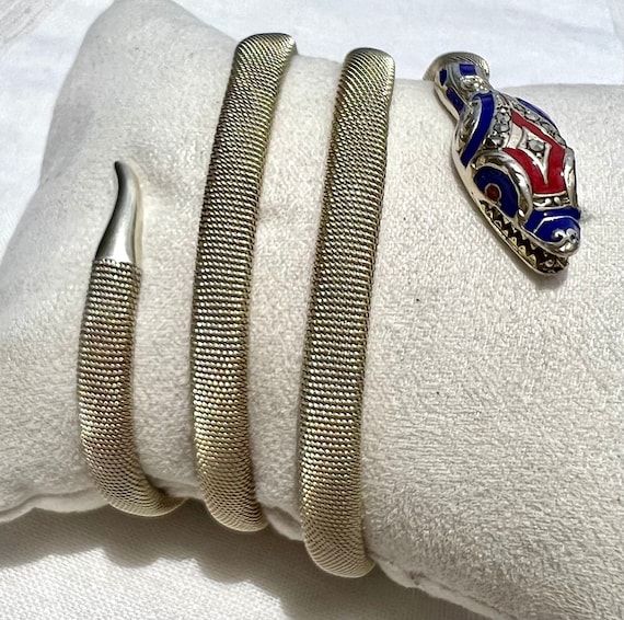 WFLWLHH Vintage Snake Bracelets for Men, Silver Handmade Snake Bracelet, Punk Bracelet for Men, Domineering Handmade Retro Metal 3D Snake Bracelet